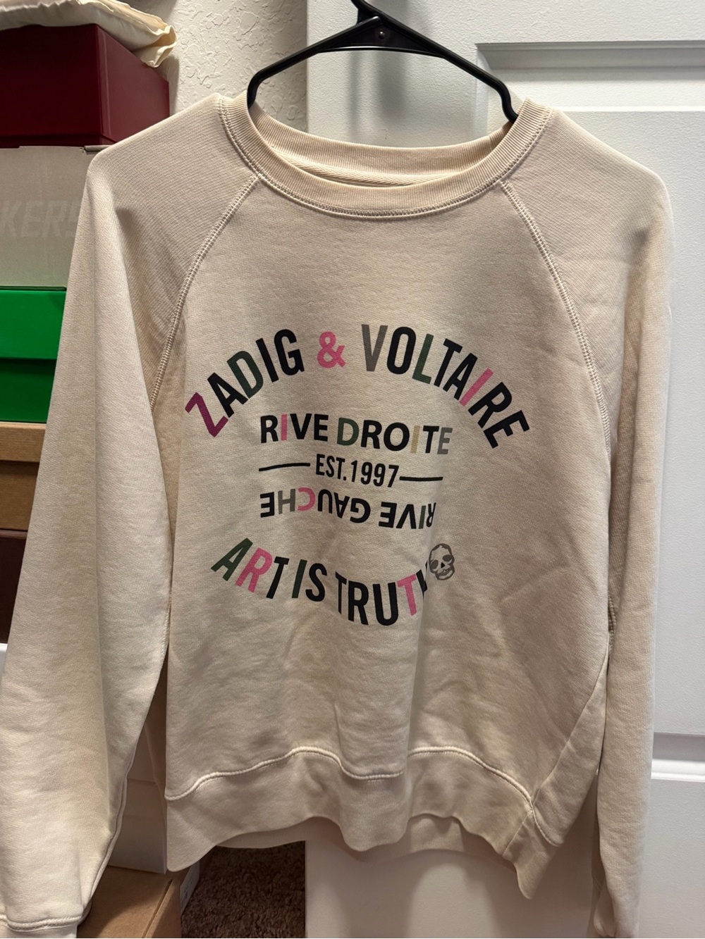 Zadig & Voltaire Cream Crewneck Sweatshirt with Multicolor Logo